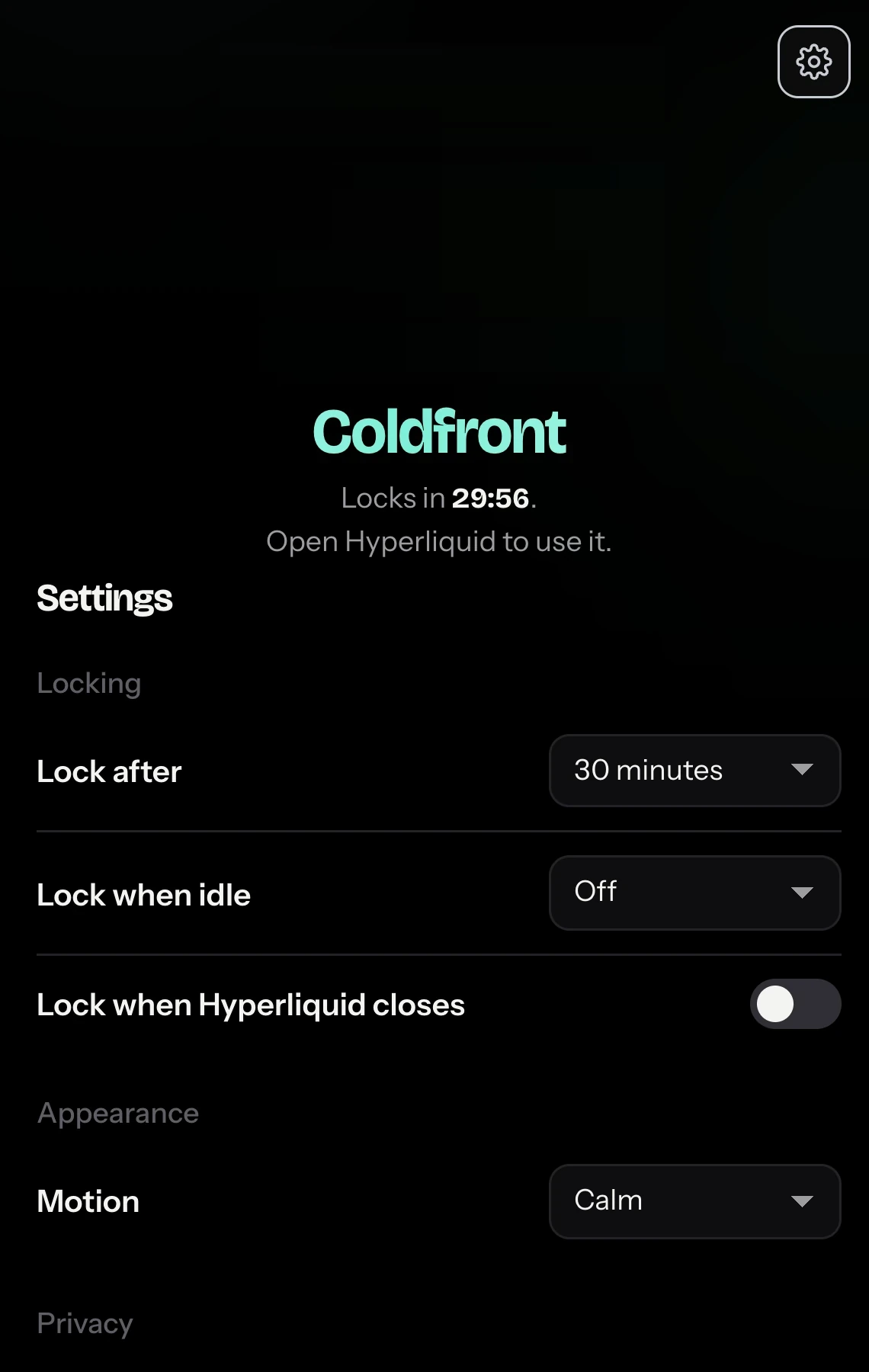 Coldfront settings for when it locks